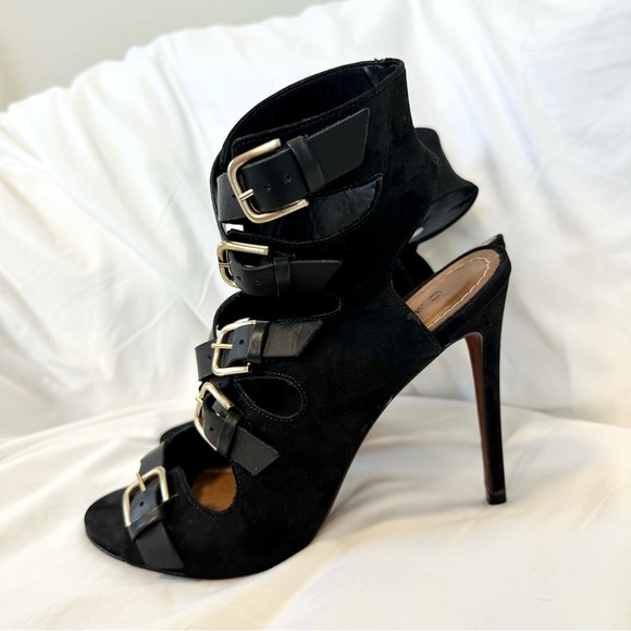 Carrano Black Suede Buckle Heels - Picture 5 of 13